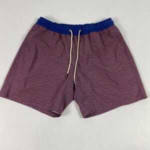 Fair Harbor Lined Shorts Mens XL Red Wave Stripe Drawstring Pocket